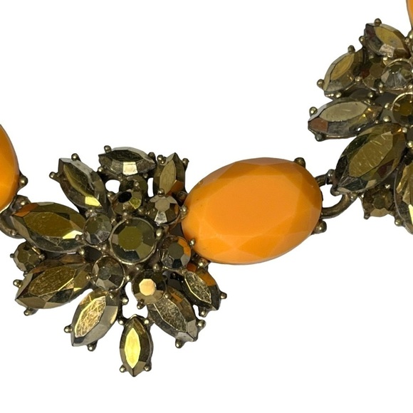 J Crew Antique Look Gold Orange Statement Necklace - Picture 7 of 12